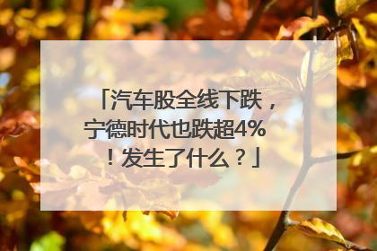 汽车股全线下跌，宁德时代也跌超4%！发生了什么？